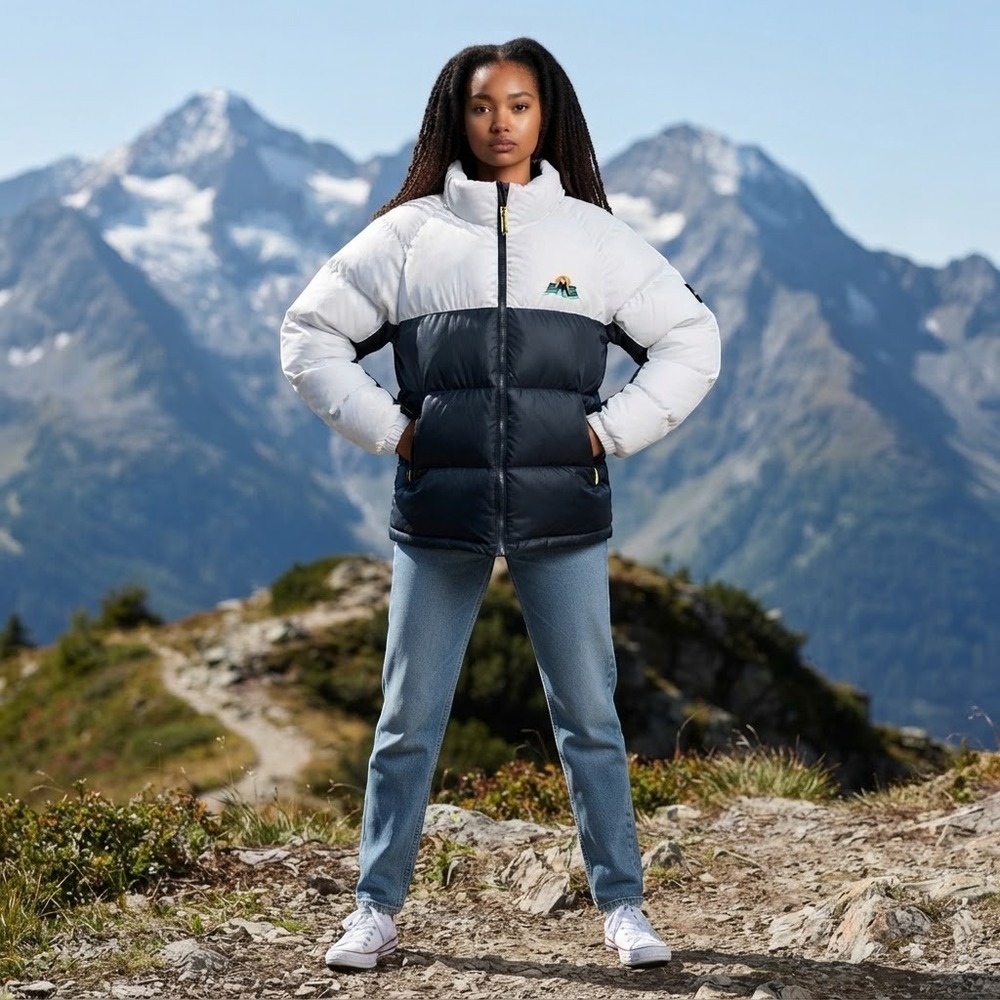 EMS Eastern Mountain Sport Women XL 800 Down Jacket White/Black Zip Pockets Hood